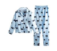 Alunsito Big Kids Unisex Pjs Set Girls Boys Silk Pajama Classic Satin Long Sleeve 2 Pieces Button Down Nighty 130 Blue 7-8 Years
