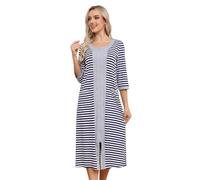 Alunsito Fall Winter House Dresses for Women Zipper Front Housecoat Lightweight Loungewear Robe with Pockets Medium Stripe Blue