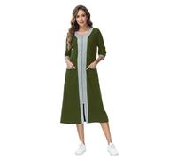 Alunsito Fall Winter House Dresses for Women Zipper Front Housecoat Lightweight Loungewear Robe with Pockets Medium Army Green