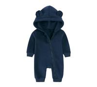 Alunsito Infant Baby Boy Girl Fleece Hoodie Bear Ear Hooded Jumpsuit Overalls Bodysuit Long Sleeve One Piece Clothing 59 Dark Blue 0-3 Months
