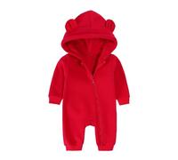 Alunsito Infant Baby Boy Girl Romper Long Sleeve Coverall Bear Ear Hooded Jumpsuit Overalls Fall Winter One Piece Clothes 59 Red 0-3 Months