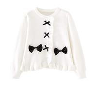 Alunsito Infant Girl Cotton Cardigan Sweater Summer Fall Baby Long Sleeve Ruffle Button Down Crew Neck Knitwear L White 18-24 Months