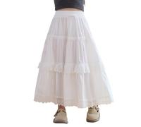Alunsito Kids Girls Casual Vintage Solid Elastic High Waist Tiered Hem Long Swing Ruffle Maxi Skirt 110 White 4-5 Years