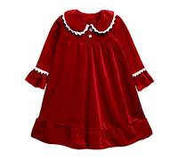 Alunsito Little Girls Christmas Nightgowns Long Sleeve Sleepwear Comfy Velvet Princess Sleep Dress for Kids Solid Color Pajama Dress 90 Red Dress C 1-2 Years