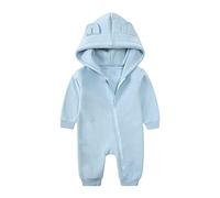 Alunsito Newborn Baby Boy Girl Clothes Infant Hoodie Romper Long Sleeve Solid Color One Piece Jumpsuit Bodysuit Outfit 59 Blue 0-3 Months
