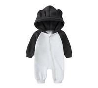 Alunsito Newborn Baby Boy Girl Fall Winter Clothes Zipper Hooded Romper Cute Long Sleeve Jumpsuit Warm One Piece Outfit 73 Black Grey 6-9 Months