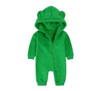 Alunsito Newborn Baby Boys Girls Romper Toddler One Piece Solid Color Outfits Long Sleeve Bear Ear Hoodie Jumpsuits Clothing 59 Grass Green 0-3 Months