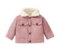 Alunsito Unisex Child Winter Corduroy Sherpa Jacket Fleece Lined Solid Color Warm Top Button Down Coat for Little Boys Girls Pink 2-3 Years