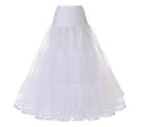 Alunsito Women Mesh Tulle Long Petticoat Pleated A-Line Maxi Skirt Elastic High Waist Swing Skirt Solid Color Floor-Length Underskirt For Prom Formal Party, White, Small/Medium