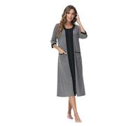 Alunsito Women Zipper Robes Full Zip Half Sleeve Loungewear Fall Winter Color Block Lounge Nightgown with Pockets