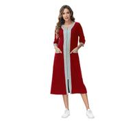 Alunsito Women Zipper Robes Full Zip Half Sleeve Loungewear Fall Winter Color Block Lounge Nightgown with Pockets
