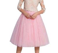 Alunsito Womens Full/Ankle Length Elastic Waist Pleated Beach Maxi Chiffon Long Skirt Big Hem Double Layered A-line Dress Light Pink M