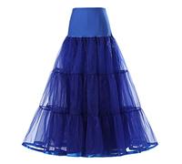 Alunsito Women's Solid Color Mesh Tulle Skirt Elastic High Waist Pleated Petticoat Skirt A-Line Swing Tutu Maxi Underskirt Wedding Party Prom Dress Skirt, Royal Blue, Small/Medium