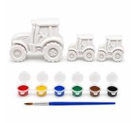 Alupedia 3D Tractor Figures for Painting, 3 Tractors with 6 Colours and Brush, DIY Creative Set for Design, Painting Set for 3D Figures, Craft Set and Gift Idea