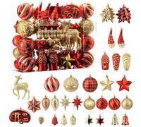 Alupssuc 106pcs Christmas Balls Ornaments Set, Gnome Christmas Tree Decorations with Hanging Strings, Shatterproof Plastic Baubles for Xmas Tree Holiday Wedding Party Decorations, Red and Gold