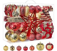 Alupssuc 128Pcs Shatterproof Christmas Baubles Set, 2025 New Christmas Tree Decorations Balls, Flowers, Ornaments for Xmas Tree Holiday Wedding Party with Hooks, Red & Gold