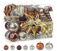 Alupssuc 128Pcs Shatterproof Christmas Baubles Set, 2025 New Christmas Tree Decorations Balls, Flowers, Ornaments for Xmas Tree Holiday Wedding Party with Hooks, Brown & Gold