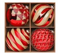 Alupssuc 15CM Extra Large Christmas Baubles, 4Pcs Christmas Tree Decorations, Shatterproof Xmas Hanging Balls Set with Hooks for X-mas Party Wedding Holiday, Red & Gold