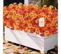 Alupssuc 20 Bundles Autumn Artificial Flowers Outdoor Decorations, UV Resistant Larger Flower Fall Fake Plants for Outdoor Indoor Hanging Baskets Garden Yard Porch Home Decor, Orange Yellow