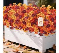Alupssuc 20 Bundles Autumn Artificial Flowers Outdoor Decorations, UV Resistant Larger Flower Fall Fake Plants for Outdoor Indoor Hanging Baskets Garden Yard Porch Home Decor, Orange Yellow Brown