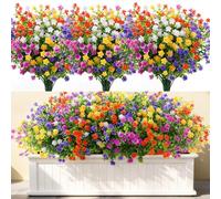Alupssuc 20 Bundles Outdoor Artificial Flowers Spring Faux Greenery UV Resistant Fake Flower Bushes for Garden Porch Vase Pot Wedding Farmhouse Decor (Purple Magenta Yellow Orange White