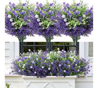 Alupssuc 20 PCS Artificial Flowers, UV Resistant Fake Plants for Garden Decor - Large Faux Shrubs Bushes, Realistic Indoor Outdoor Plants for Hanging Baskets, Porch, Yard & Home Décor,Purple White