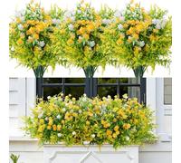 Alupssuc 20 PCS Artificial Flowers, UV Resistant Fake Plants for Garden Decor - Large Faux Shrubs Bushes, Realistic Indoor Outdoor Plants for Hanging Baskets, Porch, Yard & Home Décor,Yellow White