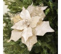 Alupssuc 20 Pcs Poinsettia Flowers, 9 inch Artificial Christmas Flower, Sparkling Decoration for Christmas Tree, Floral Ornaments for Xmas/Home/New Year/Party, Champagne Gold