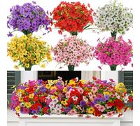 Alupssuc 24 Bundles Artificial Flowers Outdoor Decoration, Mixed 6 Colors Violet Plastic Fake Flowers Plants, for Indoor Outdoor Hanging Baskets Garden Porch Window Home Vases Wedding Farmhouse Decor
