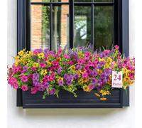 Alupssuc 24 Bundles Artificial Flowers Outdoor, UV Resistant Eucalyptus Violets and Lavender Silk Fake Flowers and Plants, for Home Garden Porch Window Wedding Decorations, Yellow Rose Purple
