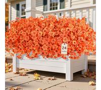 Alupssuc 24 Bundles Autumn Artificial Flowers Outdoor Decorations, Silk Violet Fake Flower Plants for Hanging Baskets Garden Porch Window Home Vases Wedding Farmhouse Decor, Sunset Orange and Fall