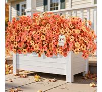 Alupssuc 24 Bundles Autumn Artificial Flowers Outdoor Decorations, Silk Violet Plastic Fake Flower Plants for Hanging Baskets Garden Porch Window Home Vases Wedding Farmhouse Decor, Orange and Red