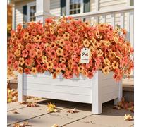 Alupssuc 24 Bundles Autumn Artificial Flowers Outdoor Decorations, Silk Violet Plastic Fake Flower Plants for Hanging Baskets Garden Porch Window Home Vases Wedding Farmhouse Decor, Orange and Red