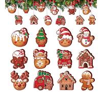 Alupssuc 24 Pieces Hanging Wooden Christmas Decorations, 12 Different Shapes Ornaments, Support DIY Crafts, Christmas Tree Baubles with Ropes for Holiday Wedding Party Decor, Gingerbread Set