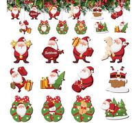 Alupssuc 24 Pieces Hanging Wooden Christmas Decorations, 12 Different Shapes Ornaments, Support DIY Crafts, Christmas Tree Baubles with Ropes for Holiday Wedding Party Decor, Santa Claus Set A
