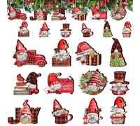 Alupssuc 24 Pieces Hanging Wooden Christmas Decorations, 12 Different Shapes Ornaments, Support DIY Crafts, Christmas Tree Baubles with Ropes for Holiday Wedding Party Decor, Santa Claus Set C