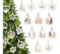 Alupssuc 24 Pieces Wooden Christmas Decorations, 12 Different Shapes Ornaments, Hanging Christmas Tree Baubles with Ropes for Holiday Wedding Party Decor, Elk Forest Set
