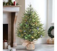 Alupssuc 2FT Pre-lit Artificial Mini Christmas Tree,PE Branches with Burlap Bag Base, Color LED Lights,8 Light Modes, Perfect for Xmas Decorations, Home, Kitchen, Dining-Green
