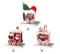 Alupssuc 3 Pcs Christmas Stocking Holders for Mantle, Metal Christmas Stocking Hangers for Fireplace-Weighted Stocking Hooks Christmas Mantel&Christmas Holiday Party Decoration, Candy Train