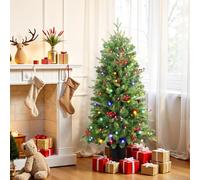 Alupssuc 4FT Artificial Pre-Lit Mini Porch Christmas Tree with 120 Built-In Multi Color Led Lights,12 Lighting Modes,Nature Looking With Pine Cones & Berries