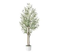 Alupssuc 4FT Olive Tree Artificial, with Natural Trunk & White Pot | Fake Faux Tall Plant Indoor Outdoor, Maintenance Free, Lifelike Fruits,for Modern Home Office Living Room Garden Decor, 120cm