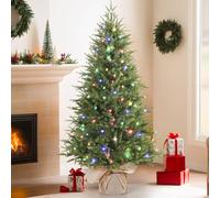 Alupssuc 4FT Pre-lit Artificial Mini Christmas Tree,PE Branches with Burlap Bag Base, Color LED Lights,12 Light Modes, Perfect for Xmas Decorations, Home, Kitchen, Dining-Green
