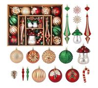 Alupssuc 52PCs Christmas Baubles Ornaments Set, 3-8cm Shatterproof Hanging Christmas Tree Baubles for Holiday Wedding Party Decorations, Bronze Gold & Green