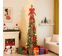 Alupssuc 6.5FT Pop Up Pencil Christmas Tree with Lights, Pre-Lit Christmas Tree with Warm White & Multi-Color Lights, 8 Light Modes