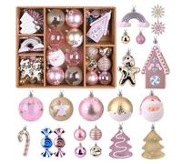 Alupssuc 65pcs Christmas Baubles Ornaments Set, 4-14cm Shatterproof Plastic Christmas Tree Balls, for Xmas Holiday Wedding Party Decorations with Hanging Strings, Macaron Pink