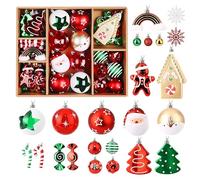Alupssuc 65pcs Christmas Baubles Ornaments Set, 4-14cm Shatterproof Plastic Christmas Tree Balls, for Xmas Holiday Wedding Party Decorations with Hanging Strings, Red, Green and White
