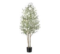 Alupssuc 6FT Artificial Faux Olive Tree, with Natural Trunk & Black Pot