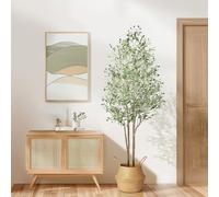 Alupssuc 6FT Olive Tree Artificial with White Pot, Faux Fake Olive Tree Indoor Outdoor with Natural Wood Trunk & Lifelike Fruits, Perfect for Modern Home Office Living Room Floor Decor