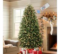 Alupssuc 6ft Pre Lit Artificial Christmas Tree with 400 Multicolor LED Lights, 8 Lighting Modes, Remote Control, 1423 Branch Tips, Foldable Metal Stand, for Home Party Store Xmas Dcoration