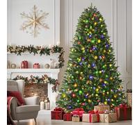 Alupssuc 7.5ft Pre Lit Artificial Christmas Tree with with 600 Warm White & Multicolor LED Lights,12 Lighting Modes, 1941 Branch Tips, Foldable Metal Stand, for Home Party Store Xmas Dcoration,Green